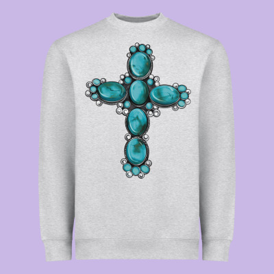 Western Gemstone Cross Heavyweight Sweatshirt Designed By Artiststas