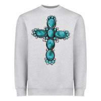 Heather Grey western Gemstone cross Heavyweight Sweatshirt - Artiststas