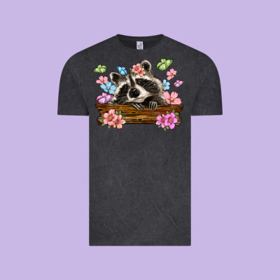Raccoon With Flowers Vintage Tee Designed By Maliassmallbusiness