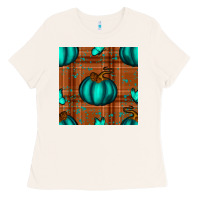 Bone turquoise pumpkin plaid seamless pattern Ladies Tee - BundleAndBundleShop