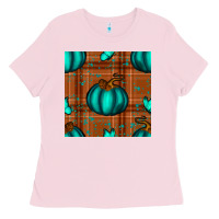 Bubblegum Pink turquoise pumpkin plaid seamless pattern Ladies Tee - BundleAndBundleShop