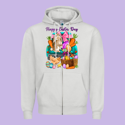 Happy Easter Day Truck Zipper Hoodie Designed By Howdyjamesfarm