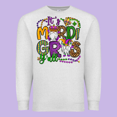 It's Mardi Gras Y'all Gnomes Premium Sweatshirt Designed By Oliviacreatesart
