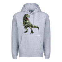Heather Grey T-rex Premium Hoodie - HowdyJamesFarm