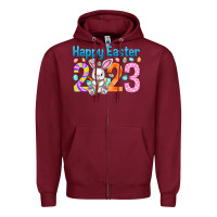 Burgundy Happy Easter 2023 Easter Day Zipper Hoodie - HowdyJamesFarm