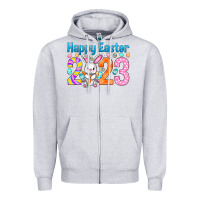 Heather Grey Happy Easter 2023 Easter Day Zipper Hoodie - HowdyJamesFarm