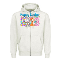 Oatmeal Heather Happy Easter 2023 Easter Day Zipper Hoodie - HowdyJamesFarm