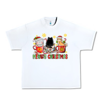 White meowy christmas cats coffee cups Urban Heavy Tee - MaliasSmallBusiness