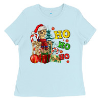 Baby Blue Christmas ho ho ho skeleton Ladies Tee - AdoDesignShop