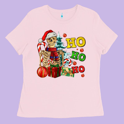 Christmas Ho Ho Ho Skeleton Ladies Tee Designed By Adodesignshop