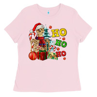Bubblegum Pink Christmas ho ho ho skeleton Ladies Tee - AdoDesignShop