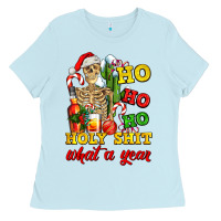 Baby Blue Christmas ho ho ho holy shit what a year skeleton Ladies Tee - AdoDesignShop