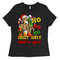 Black Christmas ho ho ho holy shit what a year skeleton Ladies Tee - AdoDesignShop