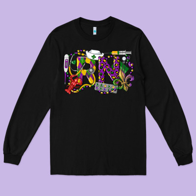 Rn Registered Nurse Mardi Gras Long Sleeve Tee Designed By Lillyallendesigns