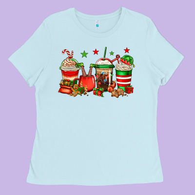 Christmas Elfs Coffee Ladies Tee Designed By Jasminsmagicworld