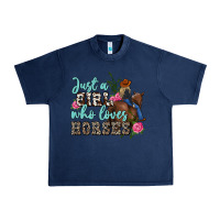 Navy just a girl who loves horses Urban Heavy Tee - MaliasSmallBusiness