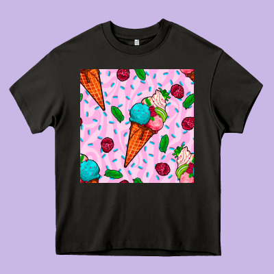 Ice Cream Seamless Pattern Heavy Core Tee Designed By Bundleandbundleshop
