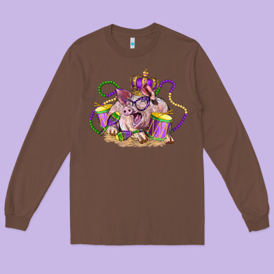Mardi Gras Pig Long Sleeve Tee Designed By Lillyallendesigns