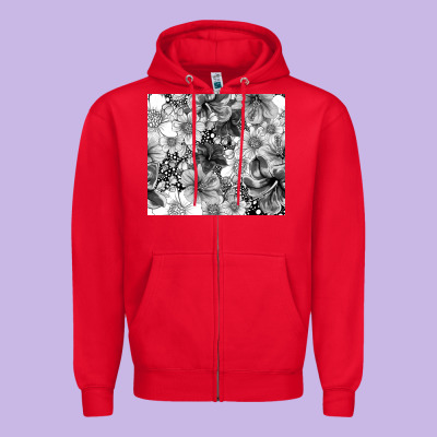 Black And White Floral Zipper Hoodie Designed By Tumblerdesignbyshophia