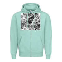 Seafoam black and white floral Zipper Hoodie - TumblerDesignByShophia