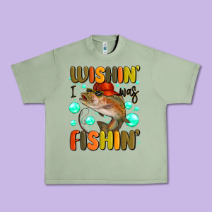 Wishing I Was Fishing Urban Heavy Tee Designed By Maliassmallbusiness