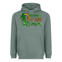 Sage St. Patrick's Happy Pat T-Rex Day with rainbow Heavyweight Hoodie - HowdyJamesFarm