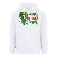 White St. Patrick's Happy Pat T-Rex Day with rainbow Heavyweight Hoodie - HowdyJamesFarm