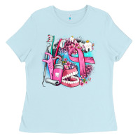 Baby Blue dental elements and cancer with cowhide and leopard Ladies Tee - AdoDesignShop