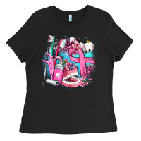 Black dental elements and cancer with cowhide and leopard Ladies Tee - AdoDesignShop