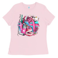 Bubblegum Pink dental elements and cancer with cowhide and leopard Ladies Tee - AdoDesignShop