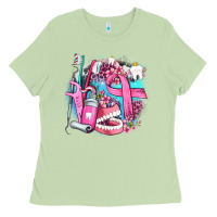Matcha dental elements and cancer with cowhide and leopard Ladies Tee - AdoDesignShop