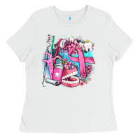 White dental elements and cancer with cowhide and leopard Ladies Tee - AdoDesignShop