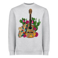 Heather Grey ,mexican sombrero guitar rose cactus Heavyweight Sweatshirt - Artiststas