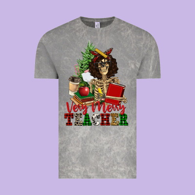 Very Merry Teacher Skeleton Vintage Tee Designed By Nancycooperartshop