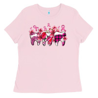 Bubblegum Pink cancer ribbon with teeth Ladies Tee - AdoDesignShop