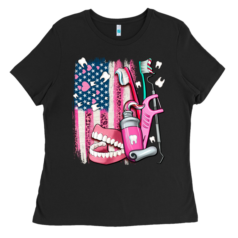 American Flag And Dental Elements With Teeth Ladies Tee by AdoDesignShop | Teevron