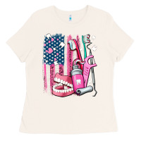 Bone American flag and dental elements with teeth Ladies Tee - AdoDesignShop