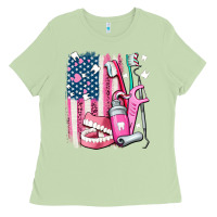 Matcha American flag and dental elements with teeth Ladies Tee - AdoDesignShop
