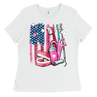 White American flag and dental elements with teeth Ladies Tee - AdoDesignShop