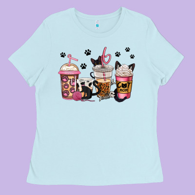 Cat Mom Coffee Ladies Tee Designed By Jasminsmagicworld