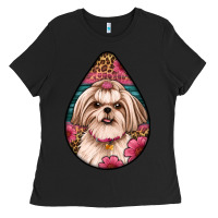 Black shih tzu teardrop earrings Ladies Tee - Artiststas
