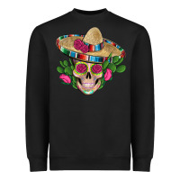 Black mexican skull sombrero roses cactus serape Heavyweight Sweatshirt - Artiststas