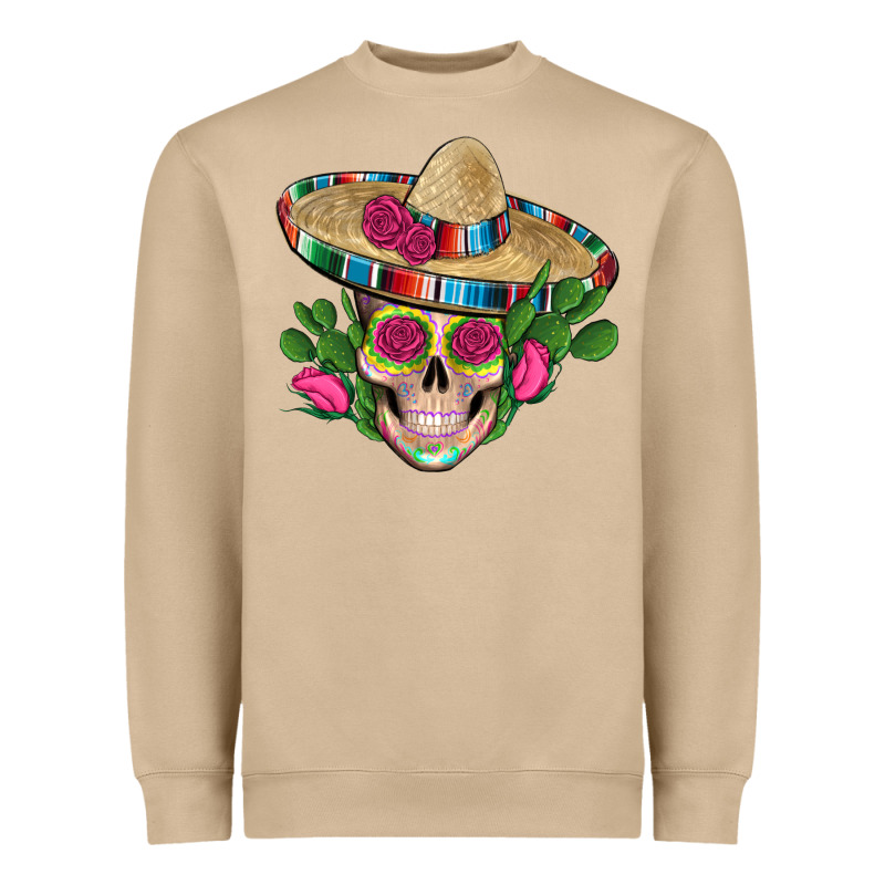 Mexican Skull Sombrero Roses Cactus Serape Heavyweight Sweatshirt by Artiststas | Teevron