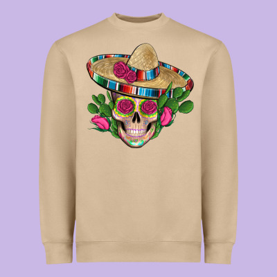 Mexican Skull Sombrero Roses Cactus Serape Heavyweight Sweatshirt Designed By Artiststas