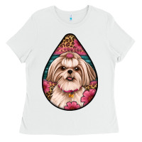 White shih tzu teardrop earrings Ladies Tee - Artiststas