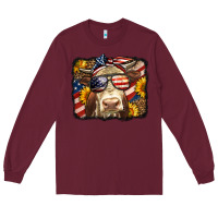 Burgundy Western 4th Of July Cow Background Long Sleeve Tee - LillyAllenDesigns