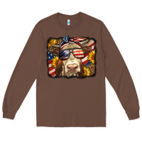 Chestnut Western 4th Of July Cow Background Long Sleeve Tee - LillyAllenDesigns