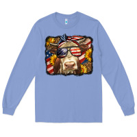 Colony Blue Western 4th Of July Cow Background Long Sleeve Tee - LillyAllenDesigns