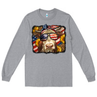 Heather Grey Western 4th Of July Cow Background Long Sleeve Tee - LillyAllenDesigns