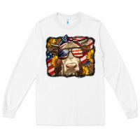 Western 4th Of July Cow Background Long Sleeve Tee | Teevron